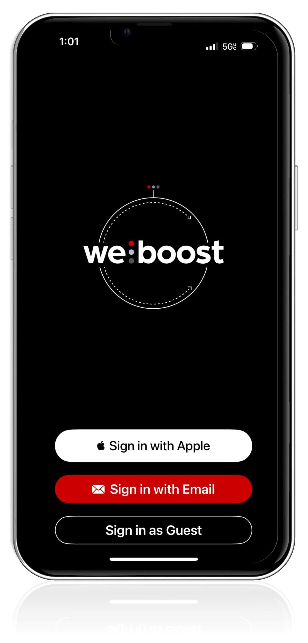 first page of the weBoost app